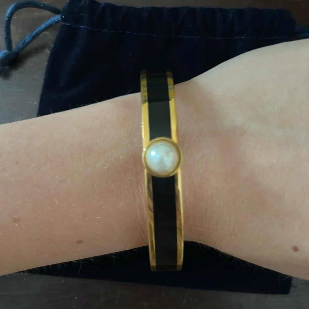 Halcyon Days Modern Black and Gold Bangle Bracelet - Picture 2 of 6